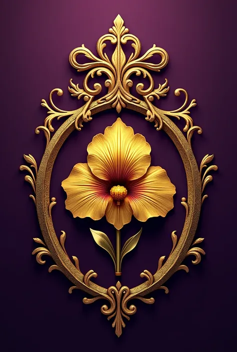 Symbol with coat of arms,  purple color with an ipê flower Details golden color 
 