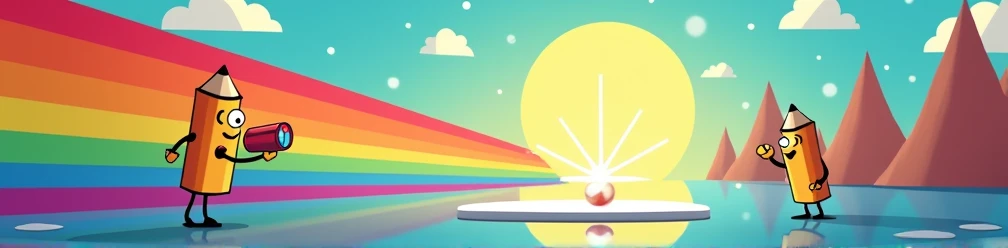 "A fun and cartoonish wallpaper illustrating light reflection in flat mirrors, perfect for a high school physics class. The scene features colorful, exaggerated light rays bouncing off a simple flat mirror, with playful angles of incidence and reflection h...