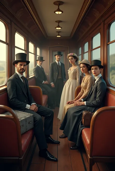 Train passengers Dressed in old-fashioned clothes