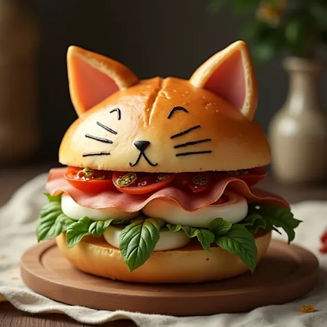 Italian style sandwich on a cat-shaped bun