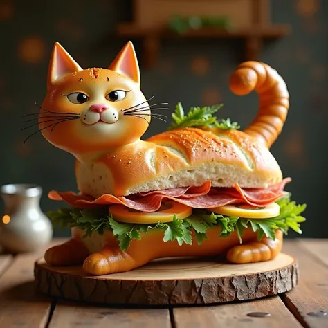 Italian-style sandwich on a cat-shaped baguette