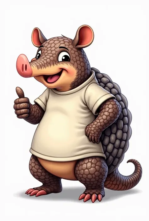 Create an image of a three-banded armadillo (armadillo) with a friendly smile, 
The three-banded armadillo has a rounded body covered by a series of hard, overlapping plates., that curl up when the animal feels threatened. These plates are often described ...