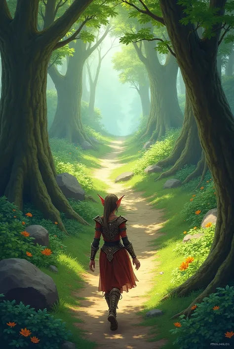 elf walking in a forest rpg medieval fantasy isometric vision
