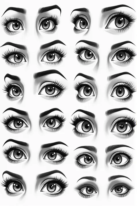 Create eyes in different positions but in the same black and white illustrative style 