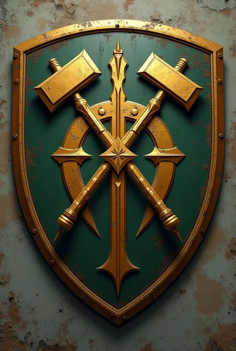 emblem: Titan Combat Division (TCD):

form: Rounded shield with a crossed hammer or gladius.

Cores: Olive green and gold.

symbol: symbols militares clássicos, like a hammer, suggesting brute force.

details: Robust defense and military strength.
