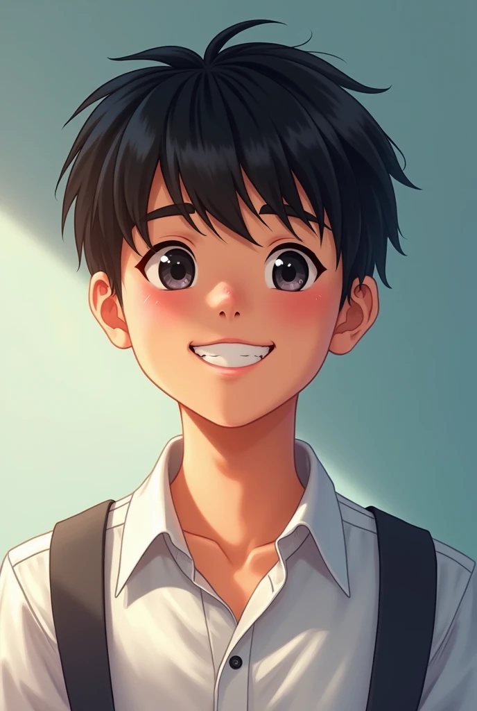 A young man of about . He has short, natural black hair and sparkling black eyes full of vitality. His face always has a pure smile. He wears a simple school uniform, but always looks clean and tidy.