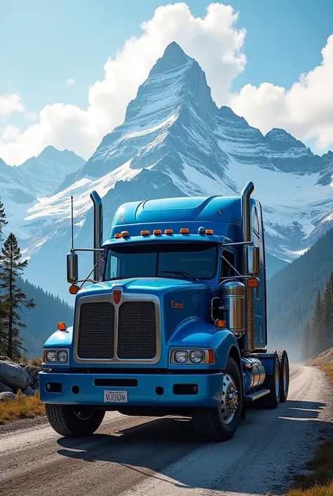 Canadian truck in the front of mountain in blue colour