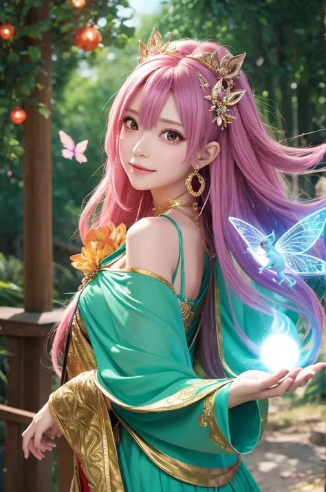 Spiritual fortune teller　A beautiful fairy who uses the magic of love fulfillment　In anime style　Facing forward