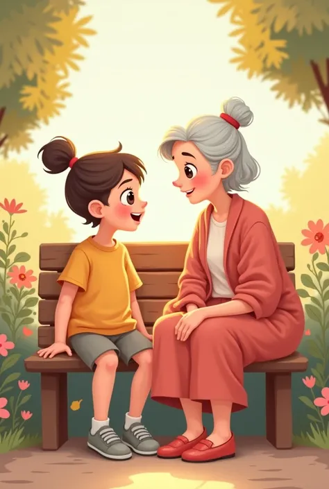 Kid sit next to a lady cartoon