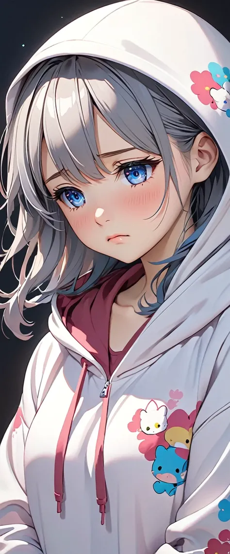 anime girl hoodie cute ai girl sad