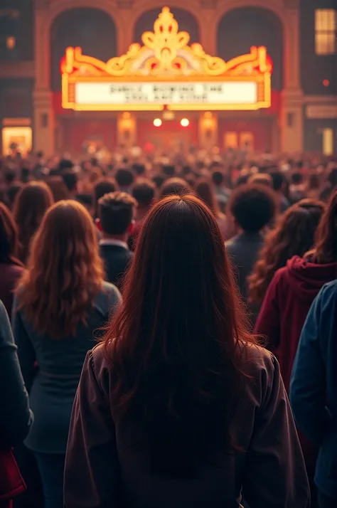 People of crowd from backside outside the theatre 