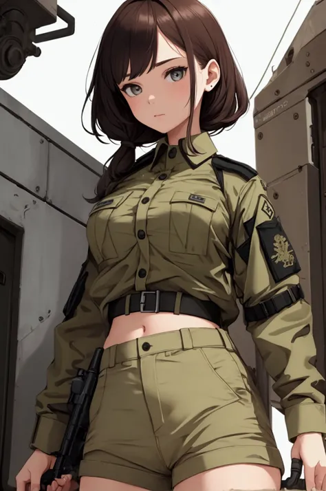 Girl with army shirt, without anything on below the waist