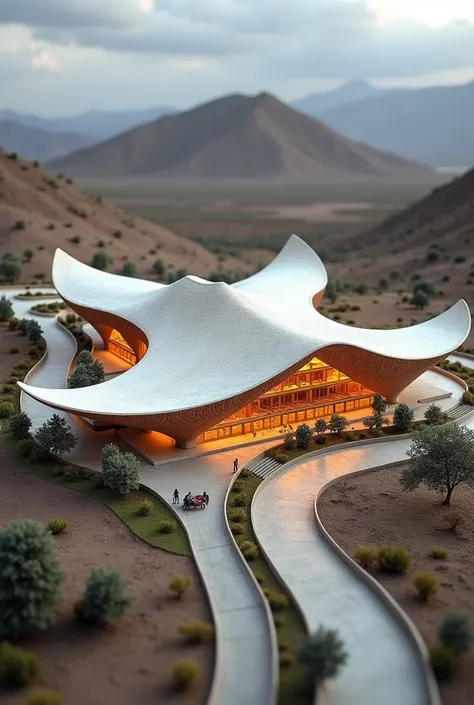 Create a single-story bat-shaped model of Bolivia&#39;s bus terminal