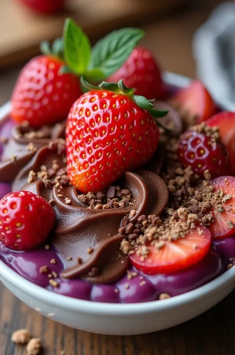 Mouth-watering açaí bowl with Nutella and strawberries 