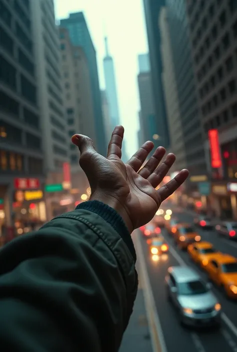 In first person, we see the forearm of a teenage man with his hand extended trying to grab onto nothing in New York City.