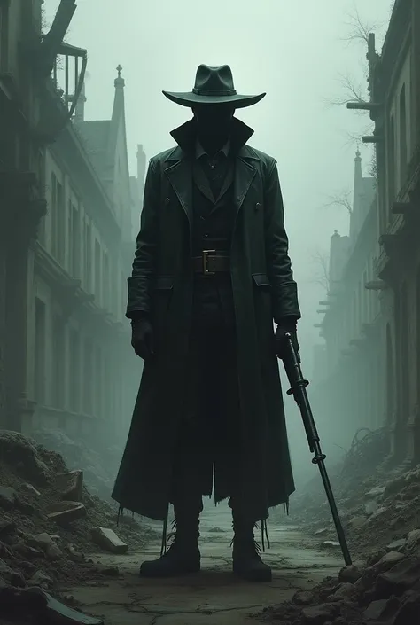 wrapped in shadow,have a gun,Bloodborne,there is a man in a hat and a long coat holding a gun, portrait of a bloodborne hunter, bloodborne style, bloodborne boss, screenshot from bloodborne, post - apocalyptic cowboy, bloodborne, bloodborne monster, fromso...