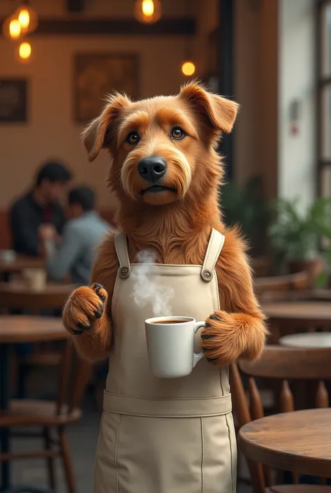 A brown dog selling realistic coffee 