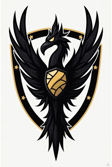 black and white and gold shield of a volleyball team with the name Vultures