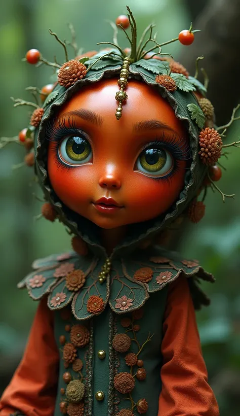 a small tomato humanoid, mysterious wonderland, wearing intricate clothes, mysterious forest, (best quality, 4k, 8k, highres, masterpiece:1.2),ultra-detailed,(realistic,photorealistic,photo-realistic:1.37),detailed eyes, detailed lips, extremely detailed f...