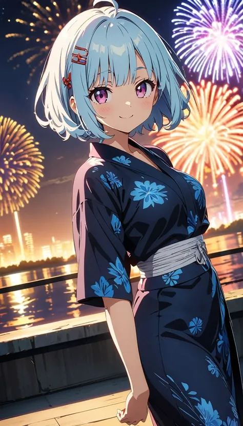 Full body visible, wearing yukata, turning around, reaching out to the viewer (Anime artwork, Anime Style, Studio Anime, Very detailed, Latest, Vibrant, Anime Coloring, High contrast, masterpiece:1.2, Best Quality, Best aesthetics),  Soft Breasts,  Light b...