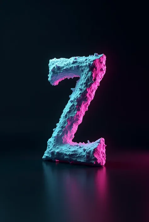 Letter Z with relief and 3D black background and teal color, futuristic pink and purple 