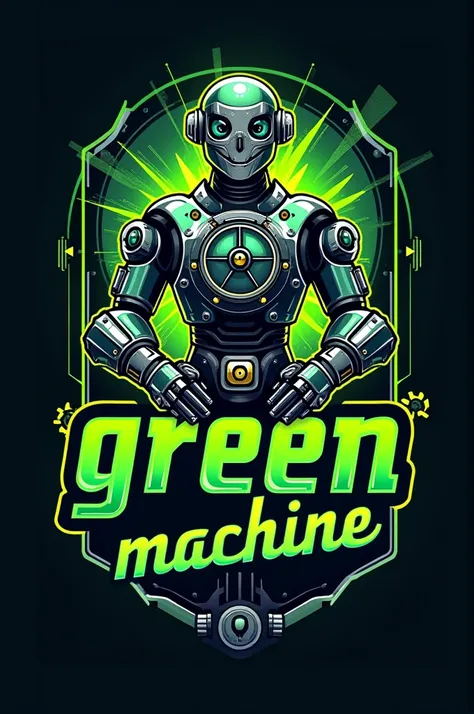 A robot themed logo featuring marching band percussion instruments, and the text appears in the image: pcp green machine