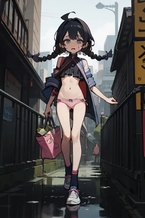 2 little skinny girls  ,wants to take off his shorts, small ,pussy is leaking, urination, vibrator, crying, dirty hair with braids, the pussy is very clearly visible, walks through the city to school ,without panties, flat chest with bright nipples, very t...