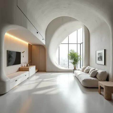 Minimalist, curves Minimalist,Interior、Renovation、Apartment、Inorganic,studio,White room,Wide-angle lens、concrete、