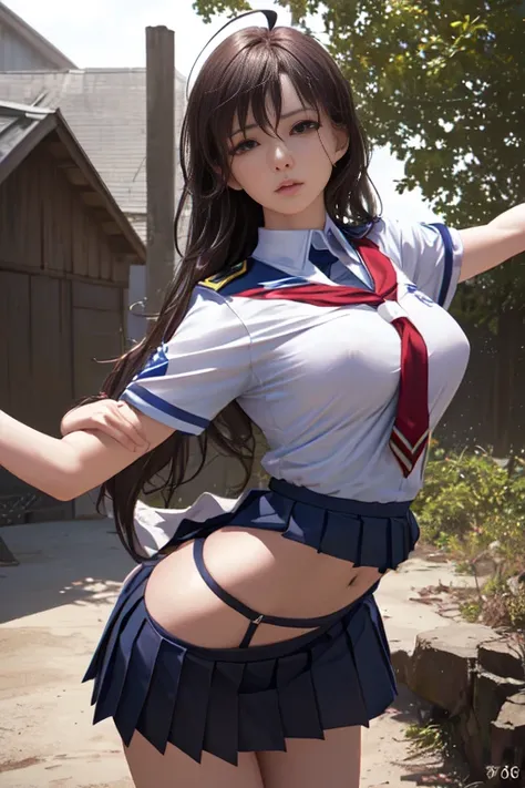 (8k, RAW Photos, Best Quality,masterpiece:1.2), (Realistic, Photorealistic:1.5), Highly detailed skin, Beautiful fine details, One girl, Spreading legs with ahoge, uniform, Seraph, Short sleeve, Pleated skirt, suspended congress,Standing Missionary Positio...