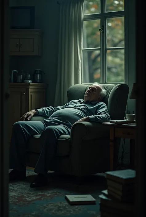 Old man , died in a chair due to cardiac arrest , alone in a house