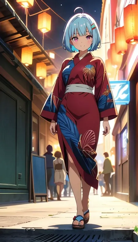 Full body visible Wearing a yukata Back view Turning around to look at the viewer Reaching out to the viewer (Anime artwork, Anime Style, Studio Anime, Very detailed, Latest, Vibrant, Anime Coloring, High contrast, masterpiece:1.2, Best Quality, Best aesth...