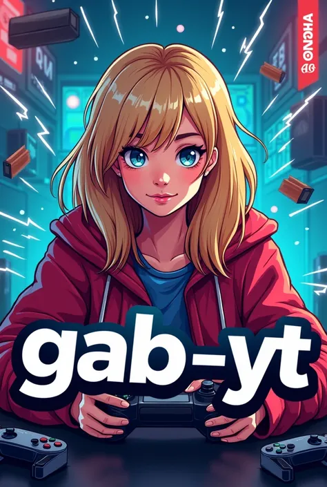 Gamer logo of teen blonde girl playing and that in letter says (GAB - YT) and have lanches and some fear 