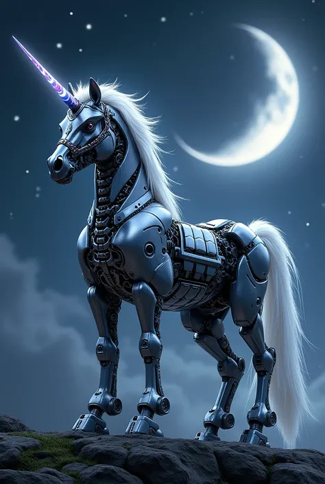 unicorn combined with transformers at night with moon and stars 