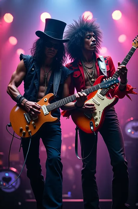 Slash playing next to Jimi Hendrix guitar 