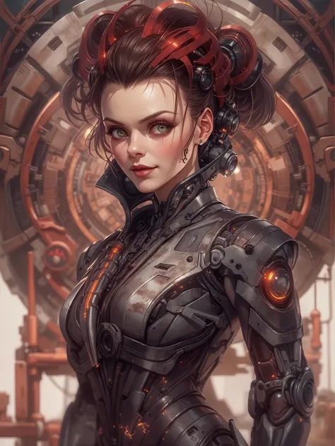 professional portrait of vicious nefarious female cyborgian mad cyborg scientist [Helena Bonham Carter:Lisa Stansfield:0.75], character, devious smirk, intricate, elegant, highly detailed, digital painting, artstation, concept art, smooth, sharp focus, hyp...