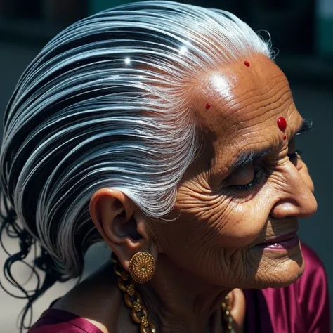  ((((((((Deep NSFW licking action by tongue)))))))).The camera zooms in, focusing on a indian 80 years old lady with extrmely heavy water applied and palmed in slick,intricately slick back tight tiny bun.her hair is extrmely slickness, and shimmering under...