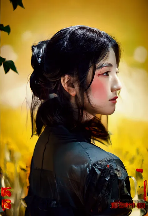 1 girl, woman, handsome, ink, chinese armor, ((2.5D)), black hair, Floating hair, Delicate eyes, black and red antique damask hanfu, Field of view, (f1.8), (Masterpiece), (Portrait shot), Frontal shot, White background, (movieposter)