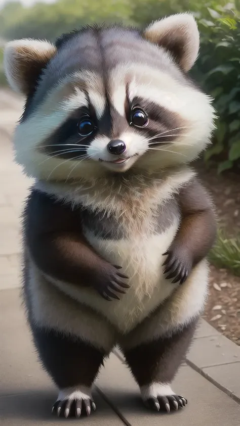 A captivating photograph of a cute extra fluffy baby realistic racoon