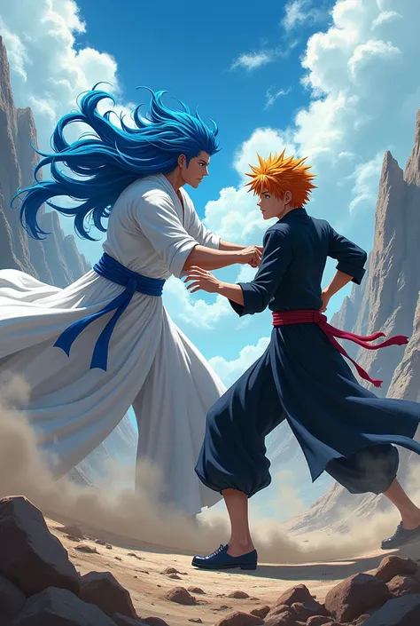 Ichigo vs Man with blue hair and white clothes