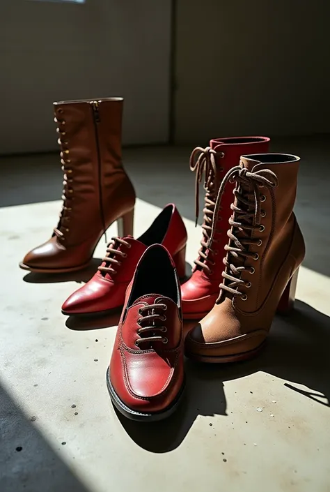 . Shoes
A bold image showcasing a collection of trendy footwear, such as designer heels, boots, or sneakers. The shoes are arranged on a clean surface with sharp lighting to highlight the textures and styles. Include a background that’s simple, like a conc...