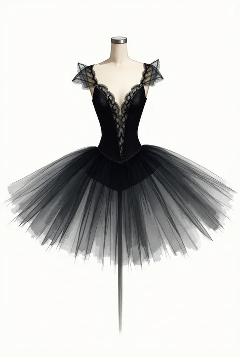 Create a hand-drawn watercolor sketch of Odile&#39;s tutu from the ballet Swan Lake, viewed from the front.