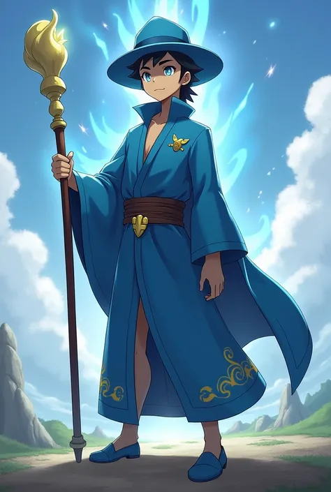 Pokemon, aura guardian, blue, rube and tunic, staff, fedora v-tail