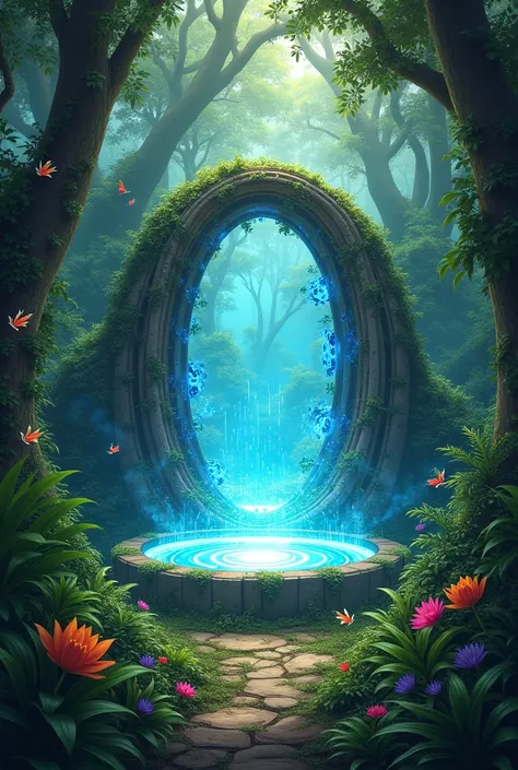 background of a jungle and in the middle a portal