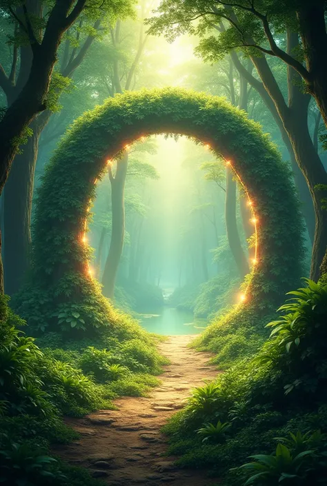 realistic jungle background and in the middle a portal