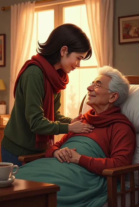 One with the Pathfinder Club scarf Visiting an elderly or sick person, in a pleasant and happy atmosphere