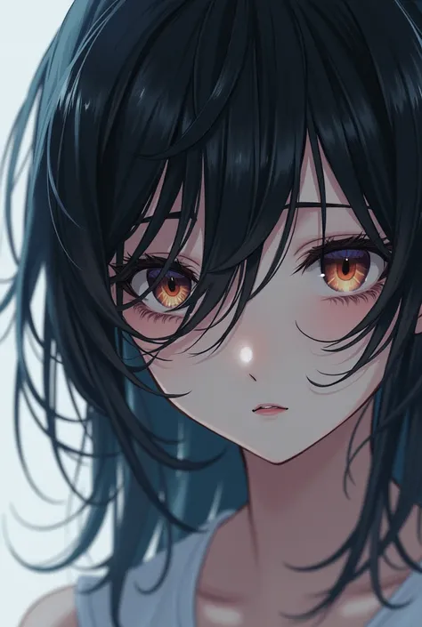 Hairs idea covers the left eye of anime

