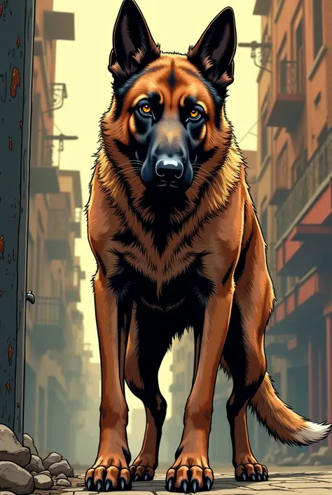 An elegant but dangerous middle-aged Belgian shepherd who is seen to be a reserved type Brown color For a comic