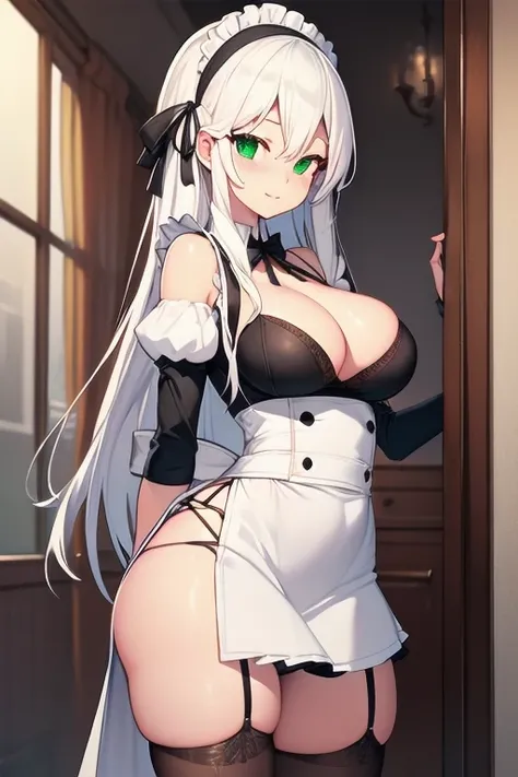 (masterpiece:1.2), (best quality:1.2), (intricate details:1.2), (anime coloring:1.1), Explicit, ((top-quality)), offical art, official style, anime screencap, nsfw, whole body, full body, solo girl, white hair, green eyes, long hair, normal breasts, mature...