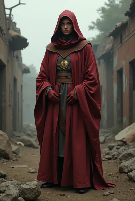 Fallout, Brotherhood of Steel, Scribe, light armored dark red robe, hoodless