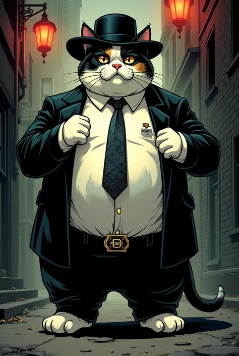 Fat Calico Cat White With Black Spots Mobster Boss For A Comic 
